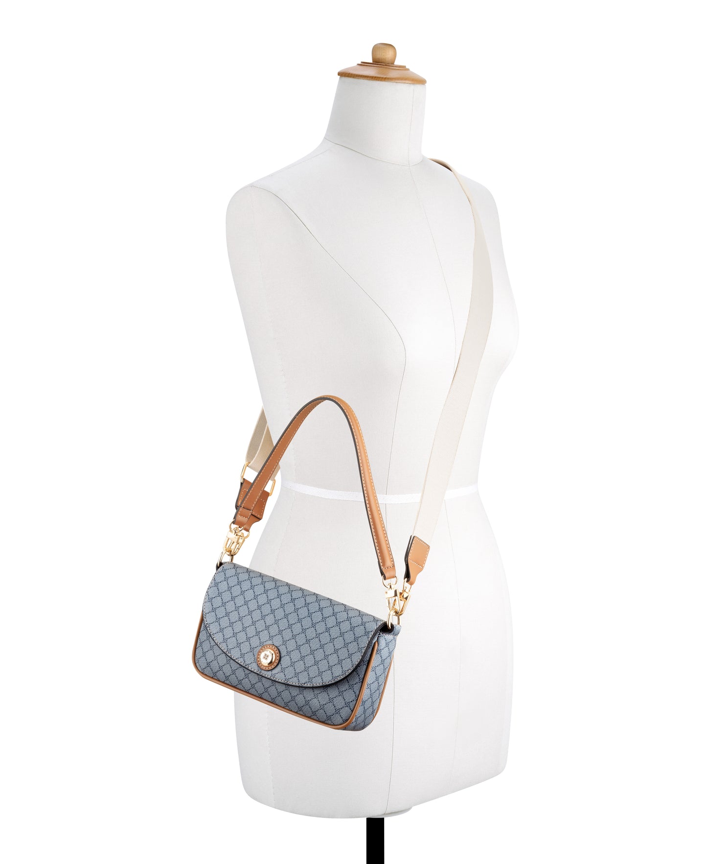 Cartera Nine West Rigina Mini Flap Crossbody-Chambray Logo/Brandy