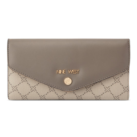 Billetera Check Caireann Crema/Gris