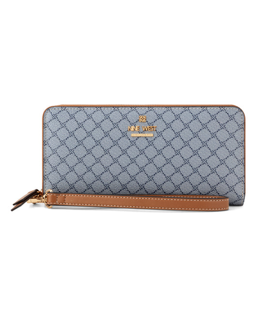 Cartera Nine West Luela Slg Zip Arnd Wrslt Wllt-Chambray Logo/Brandy