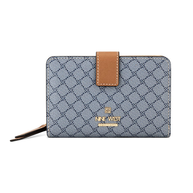 Cartera Nine West Luela Slg French Wallet-Chambray Logo/Brandy