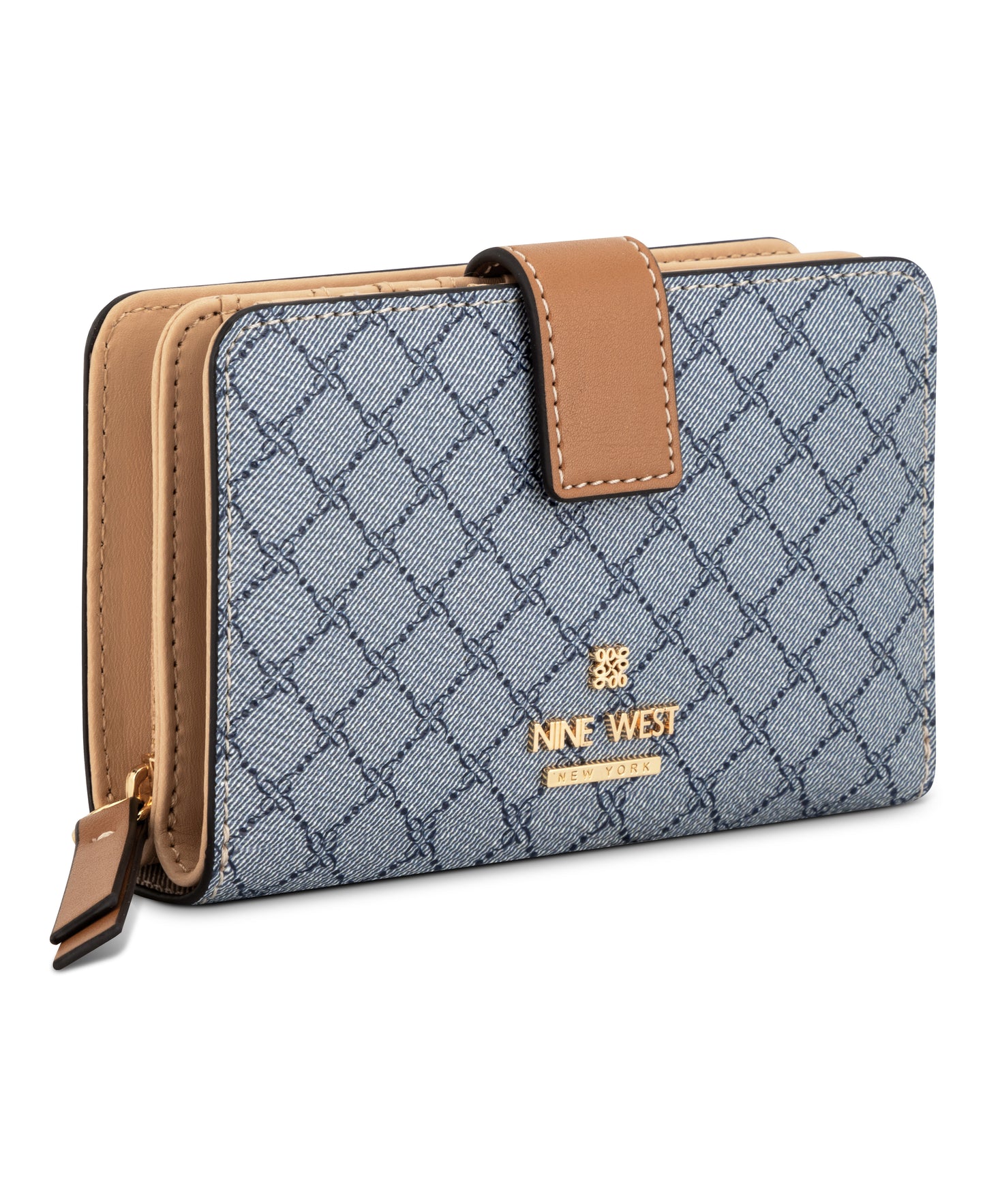 Cartera Nine West Luela Slg French Wallet-Chambray Logo/Brandy
