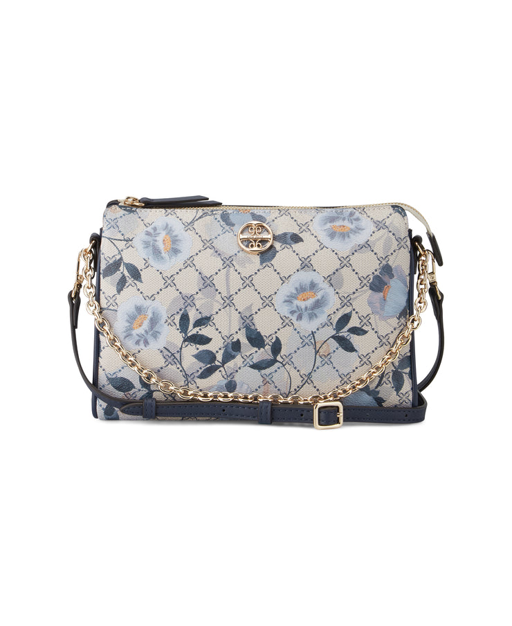 Angelina 3 Compartment Xbody Navy Floral Logo