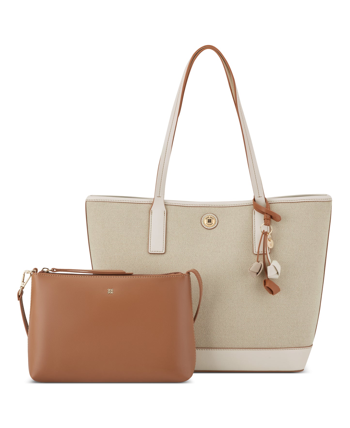 Cartera Nine West Talley 2 In 1 Tote-Natural/Cream