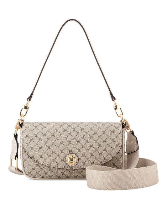 Cartera Nine West Rigina Mini Flap Crossbody-Mushroom Logo/Milk