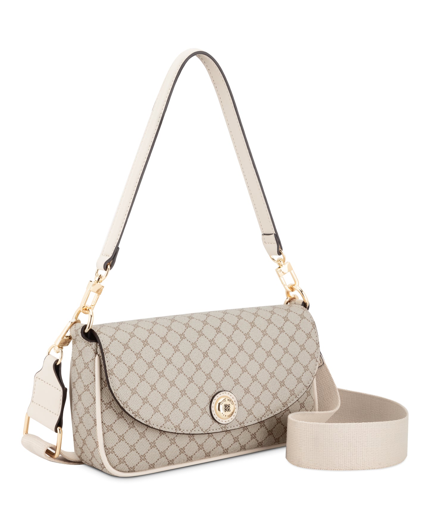 Cartera Nine West Rigina Mini Flap Crossbody-Mushroom Logo/Milk