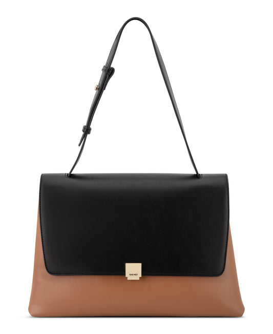 Cartera Nine West Elowyn Lrg Flap Shoulder Bag-Brandy/Black