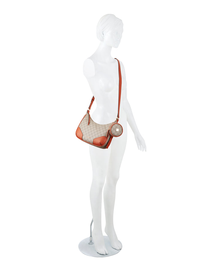 Brooklyn Crossbody Top Zip Beige Logo Ginger
