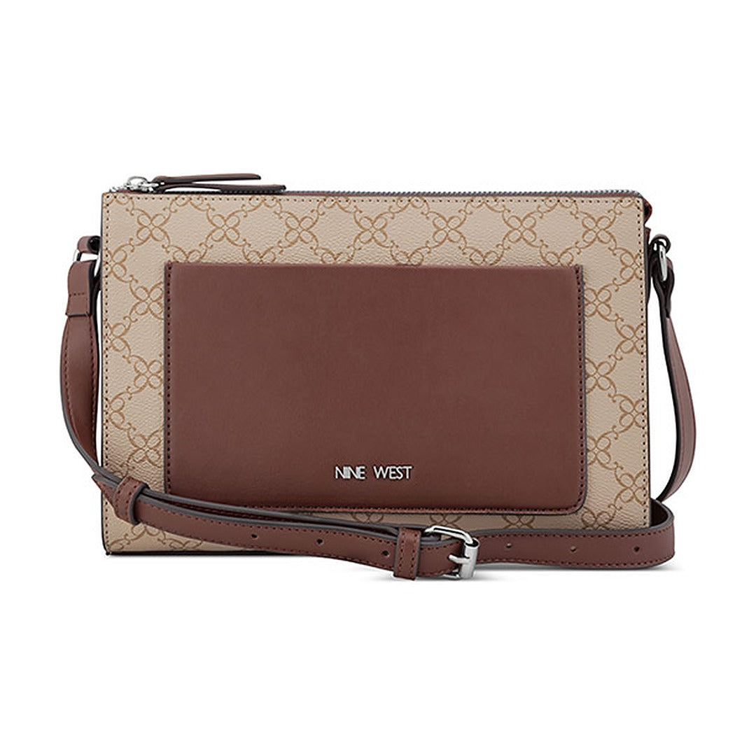 Cartera Nine West Top Zip Crossbody Brennan Lt Khaki/Chestnut