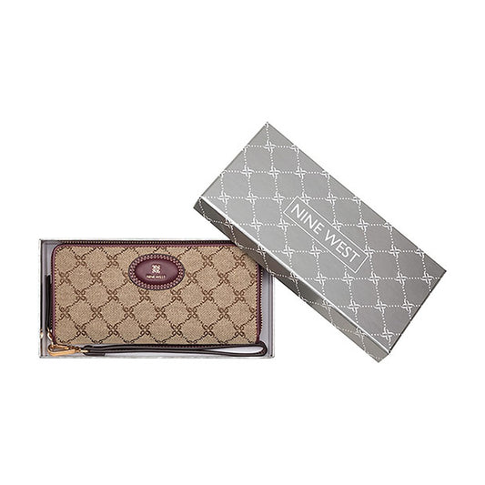 Billetera Nine West SLG Boxed Zip Around Wristlet Cobel Mocha Logo/Boysenberry