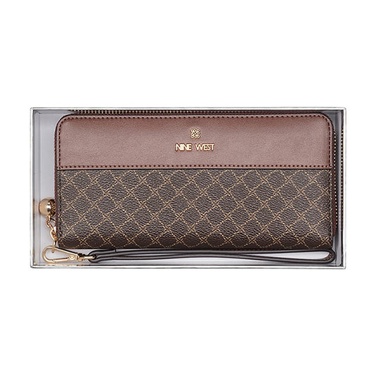 Billetera Nine West SLG Boxed Small Zip Around Wristlet Marissa Brown Logo/Mahogany
