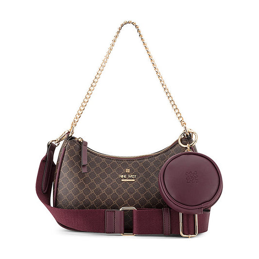 Cartera Nine West Boxed Convertible Crossbody Duo Luela Dark Brown Logo/Boysenberry