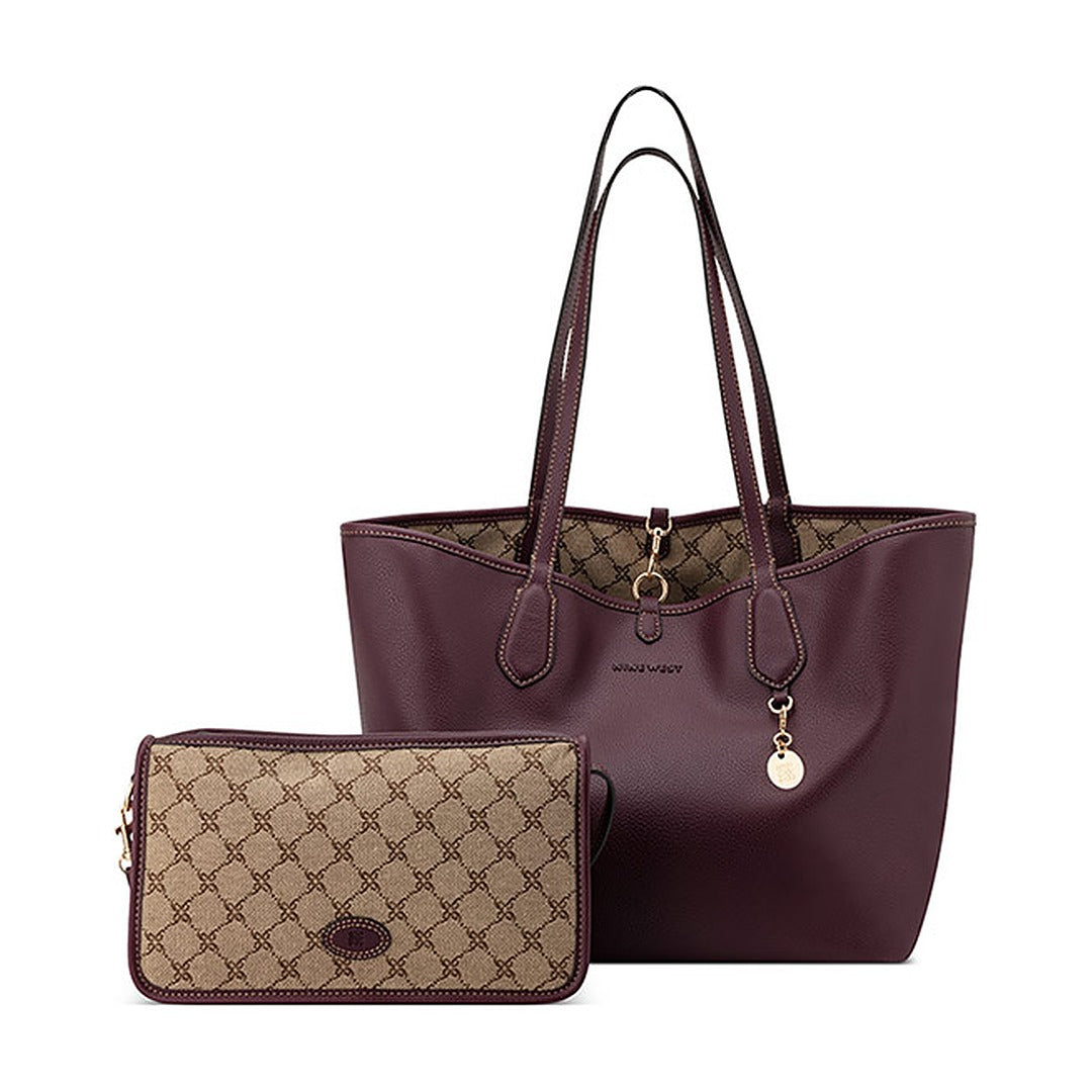Cartera Nine West Reversible Tote Emerick Mocha Logo/Boysenberry